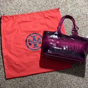 Magenta Tory Burch tote zipper top vegan